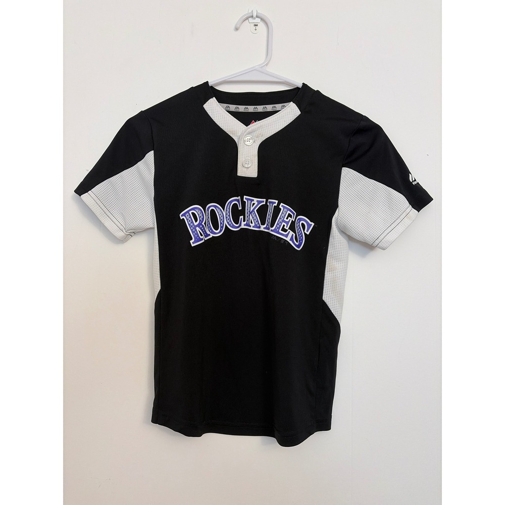 Majestic Colorado Rockies Jersey Kids Youth Small Black Excellent Cool Base